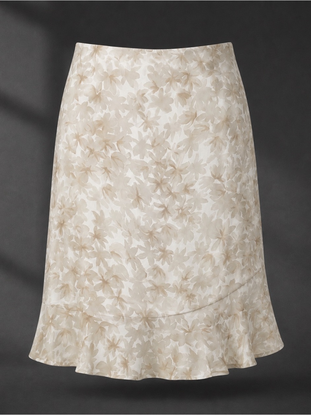 White House Black Market Beige Cream Floral Ruffle Skirt Size 12 - Picture 1 of 5
